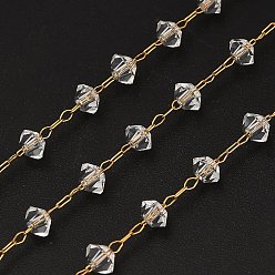 Настоящее золото 18K Ручная работа 304 цепочки из стеклянных бусин из нержавеющей стали с звеньями-рондель, граненые, долговечный, пайки, с катушкой, ионное покрытие (ip), реальный 18 k позолоченный, 4x3 мм