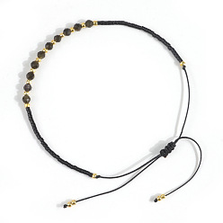 Черный Элегантные плетеные браслеты из круглых бусин из натуральных драгоценных камней и стеклянных бус для женщин, чёрные, внутренний диаметр: 11 дюйм (28 см)