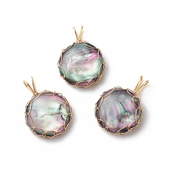 Golden Resin Imitation Shell Pendants, with Copper Wire Wrapped, Half Round Charm, Golden, 30x21x7mm, Hole: 7x3.5mm