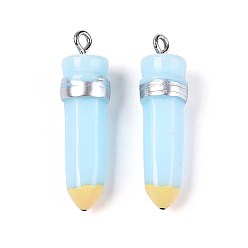 Светлый Стально-синий Непрозрачные подвески смолы, карандаш, с платиновым тоном железная петля, светло-стальной синий, 31~33.5x8~9.5 мм, отверстие : 2 мм