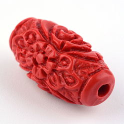 FireBrick Carved Cinnabar Beads, Barrel, FireBrick, 16~17.5x9.5x9.5mm, Hole: 2.5mm