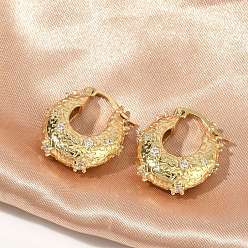 Настоящее золото 18K Латунные серьги-кольца из прозрачного кубического циркония, без кадмия и без свинца, долговечный, стойки покрытие, , реальный 18 k позолоченный, 22x19x8.5 мм