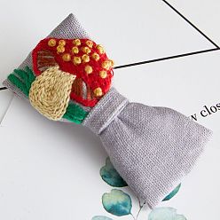 Mushroom Bowknot Hair Clip Embroidery Beginner Kits, including Embroidery Fabric & Thread, Needle, Embroidery Hoop, Instruction, Elastic Band, Mushroom, 40x80mm