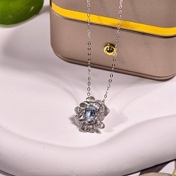 Топаз 925 Женские кулоны-цветы из стерлингового серебра с прозрачными кубическими цирконами и натуральными топазами, серебряный цвет гальваническим, 17.72 дюйм (45 см)