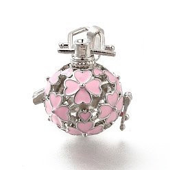 Pink Подвески из эмалированного сплава с покрытием для каркаса, полый клевер очарование, для ожерелья, платина, розовые, 34 мм, отверстие : 6x3 мм, бортовая клетка: 26x25x21мм, 18 мм внутренний размер.