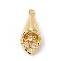 Настоящее золото 18K Подвески из латуни с прозрачным фианитом, без кадмия, без никеля и без свинца, цветок, реальный 18 k позолоченный, 20x8.5x6.5 мм, отверстие : 1.2 мм