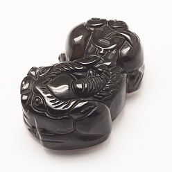 Obsidian Carved Natural Obsidian Pendants, Pi Xiu, 44x28x17mm, Hole: 1.5mm