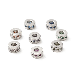 Mixed Color Brass Cubic Zirconia Beads, Long-Lasting Plated, Lead Free & Cadmium Free, Platinum, Column, Mixed Color, 6x3mm, Hole: 2.5mm