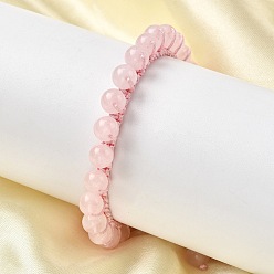 Розовый Кварц Регулируемые плетеные браслеты из натуральных бусин розового кварца для женщин, круглые, внутренний диаметр: 2-1/8~2-3/4 дюйм (5.3~7.1 см)