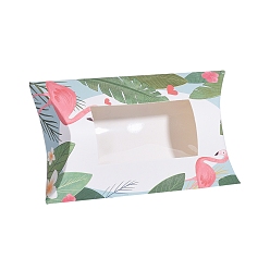 White Paper Pillow Boxes, Gift Candy Packing Box, with Clear Window, Flamingo Pattern, White, 17.5x10.05x3.85cm