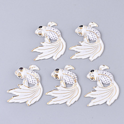 Белый Акриловые подвески с УФ печатью, с дном распылительной краски, золотая рыбка, белые, 30x25x4 мм, отверстие : 1 мм