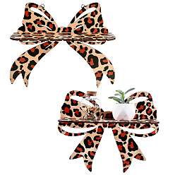 Navajo White 2Pcs 2 Styles Wood Leopard Print Bowknot Wall Mounted Storage Shelf, Hanging Decorative Racks, Navajo White, 24.5~26x30.3~32x10cm, 1pc/style