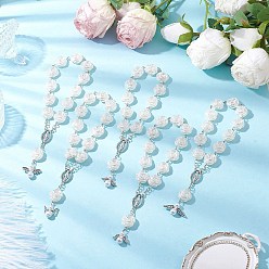 Белый Браслеты с подвесками в виде ангела из сплава в тибетском стиле, АБС-пластик имитация жемчуга розы бусины браслеты для женщин, со святым овальным резным сплавом люстры Девы Марии компоненты ссылки, белые, внутренний диаметр: 2-3/4 дюйм (7.1 см)