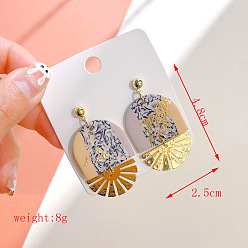 Oval Серьги-гвоздики из полимерной глины и сплава, золотые, овальные, 48x25 мм