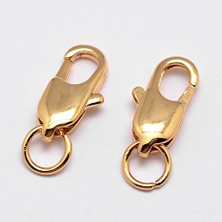 Золотой Карабин-лобстеры, латунные, без кадмия, без никеля и без свинца, реальный 18 k позолоченный, 12x6x3 мм, отверстие : 4 мм