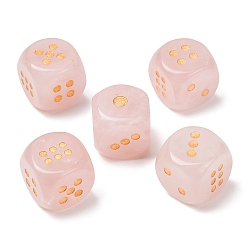 Rose Quartz Natural Rose Quartz Dices, Engraved Gold Dot 6 Sided Crystal Stone Dice for Tabletop RPG Board Game, 14~16.5x14~16.5x14~16.5mm