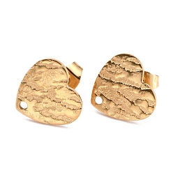 Золотой Ионное покрытие (ip) 304 детали серьги-гвоздики из нержавеющей стали, с ушными гайками / серьгами и отверстием, в форме сердца с текстурированной, золотые, 12x13x1 мм, штифты : 0.8 мм