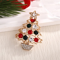 Рождественская елка Рождественская тема брошь из легкого золотого сплава, эмалевые булавки, со стразами, рождественская елка, 54x37 мм