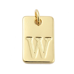 Letter W Латунные подвески, прямоугольник с подвесками-буквами, стойки покрытие, без свинца и без кадмия, долговечный, с целью перехода в кольце, Буква W, 15.5x10x1.3 мм, отверстие : 3.4 мм