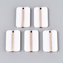Белый Кулоны из непрозрачной смолы и дерева, прямоугольные, белые, 32.2~32.7x20.2x3.1~3.8 мм, отверстие : 2 мм