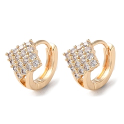 Light Gold Rack Plating Brass Micro Pave Cubic Zirconia Hoop Earrings, Rhombus, Light Gold, 12.5x11mm