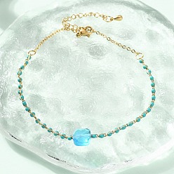 Светло-Голубой 304 браслеты-цепочки из стеклянных бусин из нержавеющей стали, браслеты-цепочки для женщин, с эмалью, ионное покрытие (ip), золотые, Небесно-голубой, 8-5/8 дюйм (21.8 см)