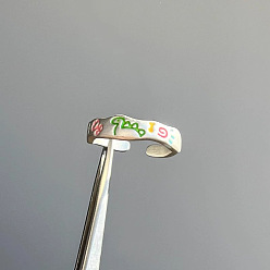 Dinosaur Alloy Enamel Cuff Open Rings for Women, Silver, Dinosaur, Inner Diameter: 15~20mm