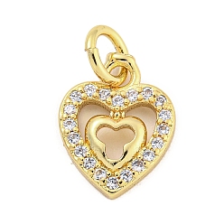 Настоящее золото 18K Сердце из латуни с подвесками из циркония, с прыжковых колец, долговечный, без свинца и без кадмия, реальный 18 k позолоченный, 11.5x9x2 мм, отверстие : 3 мм