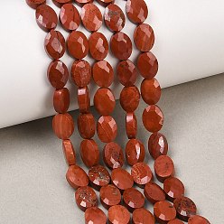Красный Камень Натуральные красные яшмы бусы пряди, граненые, Плоско-овальные, 8x6x3 мм, отверстие : 0.7~0.8 мм, около 46~47 шт / нитка, 14.96~15.16'' (38~38.5 см)
