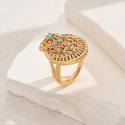 Золотой Латунные микропаве кубические цирконии геометрические регулируемые кольца для женщин, цветок, золотые, 23x20 мм, внутренний диаметр: регулируемый