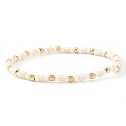 (52) Непрозрачная лаванда Эластичные браслеты из стеклянного бисера и бусин из нержавеющей стали для женщин, рондель, разноцветные, 304 дюйм (6.89 см)