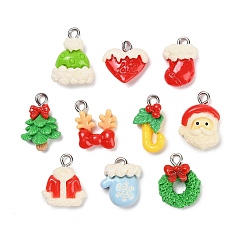 (52) Непрозрачная лаванда Рождественские подвески из непрозрачной смолы, разнообразные, с железной платиной петлей, разноцветные, 13.5~17.5x9~13.5x5~6 мм, отверстие : 2 мм