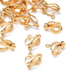 Real 18K Gold Plated SHEGRACE Brass Clip-on Earring Findings, Cadmium Free & Nickel Free & Lead Free, with Loop, Real 18K Gold Plated, 11.5x10x6mm, Hole: 1.5mm