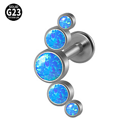 Рог G23 титановые безрезьбовые лабреты, с имитацией опал, цвет нержавеющей стали, рог, 8 мм, штифты : 1.2 мм