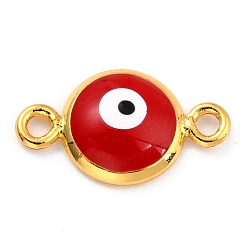 Красный Позолоченные латунные эмалевые соединители звеньев, долговечный, плоские круглые с сглаза, красные, 14x8x2 мм, отверстие : 1.4 мм