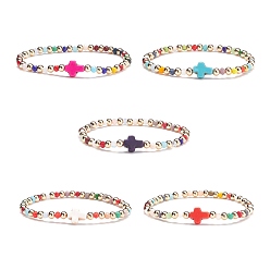 (52) Непрозрачная лаванда Женский эластичный браслет из синтетической бирюзы (окрашенный) со стеклом, разноцветные, внутренний диаметр: 2-1/4 дюйм (5.6 см)