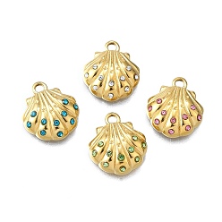 (52) Непрозрачная лаванда 304 кулон из нержавеющей стали, со стразами, ионное покрытие (ip), формы раковины, реальный 14 k позолоченный, разноцветные, 14x12.5x3.5 мм, отверстие : 1.5 мм