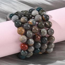 Alashan Agate Браслеты из натуральных круглых бусин из алашанского агата для женщин, бусины : 9.8~10.8 мм, внутренний диаметр: 1.89~2.01 дюйм (4.8~5.1 см)