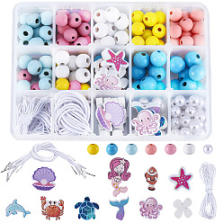 Mixed Color DIY Ocean Bracelet Making Kits, including Dyed Wood Beads, ABS Plastic Imitation Pearl Beads & Polyester Elastic Hang Tag, Mixed Color, 19.5~20x19.5x5.5~6mm, Hole: 2~2.5mm, 1pc