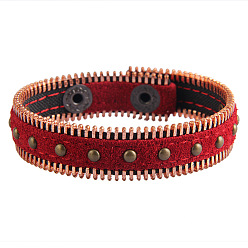 (123L) Белый крем непрозрачный блеск Браслеты из сплава, искусственной кожи, шнура, украшенного заклепками, Регулируемый ретро-браслет с заклепками для женщин и мужчин., античная бронза, огнеупорный кирпич, 8.27 дюйм (21 см)