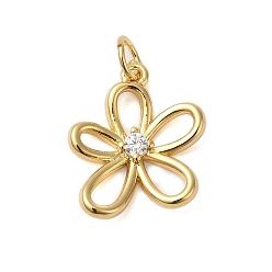 Настоящее золото 18K Подвески из латуни и прозрачного циркония с покрытием стойки, без кадмия и без свинца, долговечный, цветок, с целью перехода в кольце, реальный 18 k позолоченный, 18x14.5x2.5 мм, отверстие : 5 мм