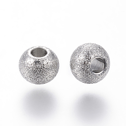 Stainless Steel Color 304 Stainless Steel Textured Beads, Round, Stainless Steel Color, 6x5mm, Hole: 2mm