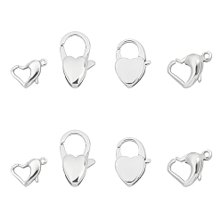 Stainless Steel Color 8Pcs 4 Style 304 Stainless Steel Lobster Claw Clasps, Heart, Stainless Steel Color, 16x11.5x3mm, Hole: 1mm