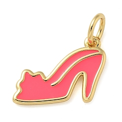 Светло-Вишневый Стойка покрытие латунь эмаль подвески, с целью перехода в кольце, долговечный, без свинца и без кадмия, реальный 18 k позолоченный, очарование туфель на высоком каблуке, светло-вишневый, 10x14x1 мм, отверстие : 3 мм