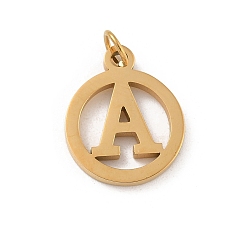 Letter A 304 подвески из нержавеющей стали с соединительным кольцом, золотые, кольцо с буквой-шармом, буква a, 14.5x12x1.5 мм, отверстие : 3 мм