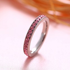 Розовый Красочные кольца с камнями, символизирующими знак зодиака, февраль, Кольца из нержавеющей стали со стразами для женщин, светло-розовый, размер США 8 (18.1 мм)