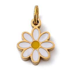 Белый 316 хирургические эмалевые подвески из нержавеющей стали, с прыжковых колец, цветочный шарм, ионное покрытие (ip), реальный 18 k позолоченный, белые, 9x7x1.5 мм, отверстие : 2.6 мм