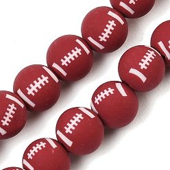 Dark Red Handmade Polymer Clay Beads Strands, Round with Rugby, Dark Red, 8mm, Hole: 1.2mm, about 40pcs/strand, 12.20''(31cm)