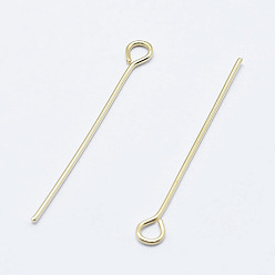 Real 18K Gold Plated Brass Eye Pin, Long-Lasting Plated, Real 18K Gold Plated, Nickel Free, 20mm, Hole: 2mm, Pin: 0.7mm