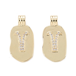 Овен Латунные микропаве прозрачные подвески с фианитом, овальной формы с созвездием, золотые, Овен, 18.5~19.5x9.5~10.5x3.5 мм, отверстие : 1.9x2.5 мм